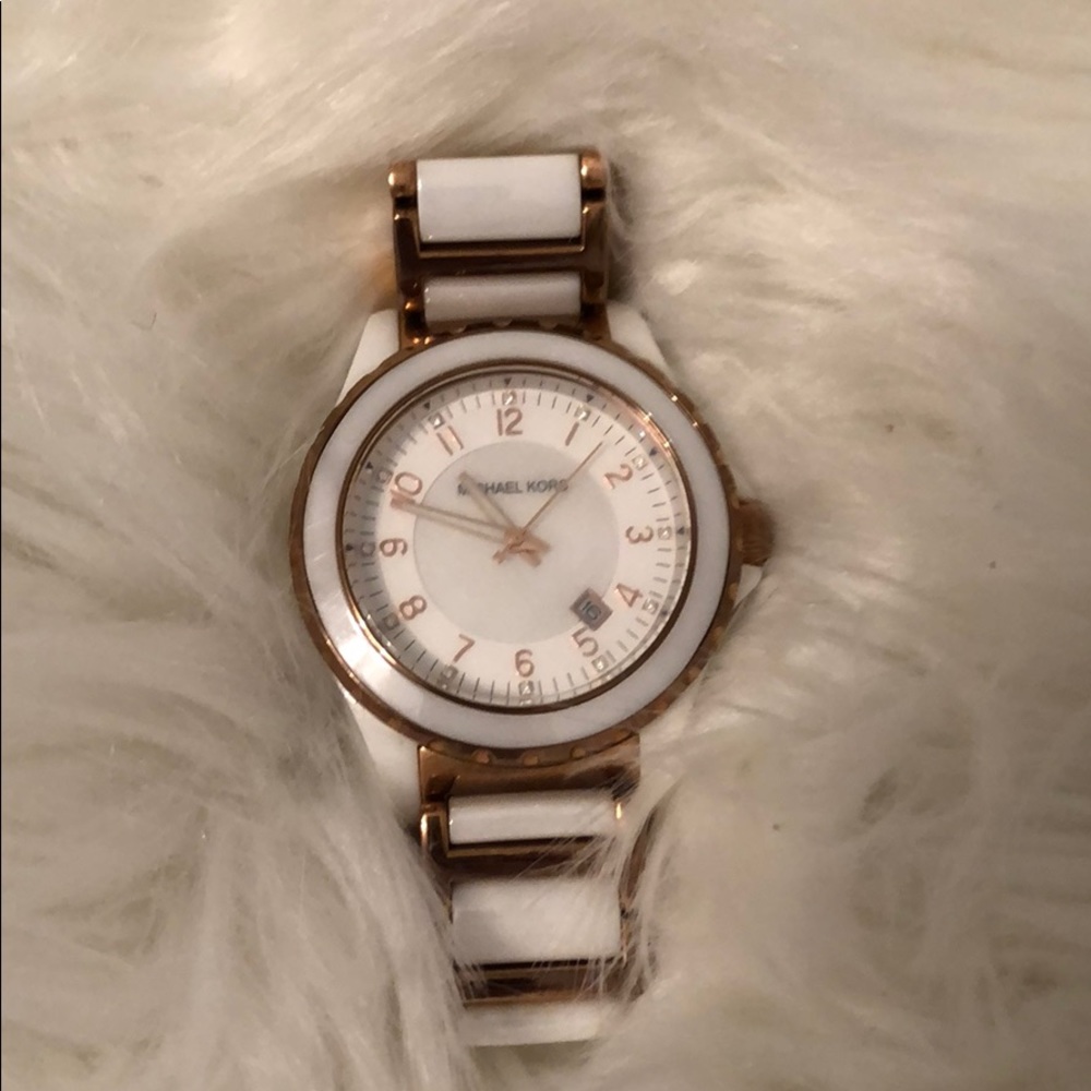 White and Rose Gold Ceramic Michael Kors Watch